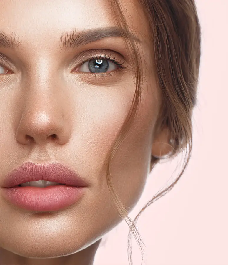 close up of beautiful womans face with lip filler