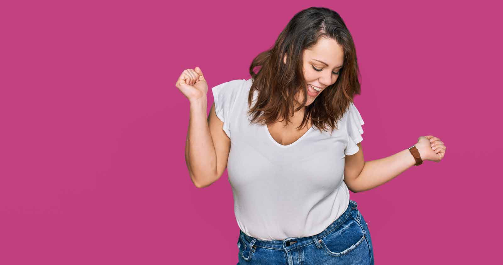 Woman cheering happily